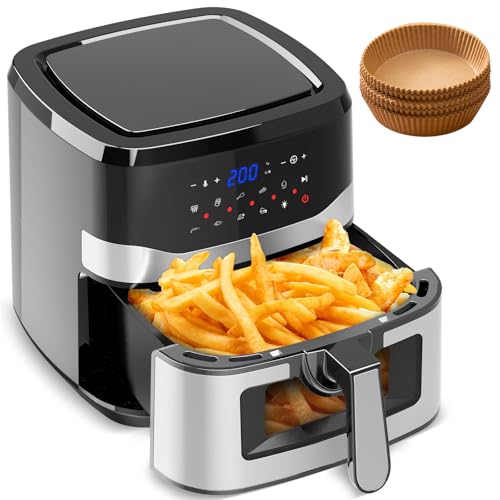 Heißluftfritteuse mit Sichtfenster, 1785W 8.5L Air fryer mit Led Touchscreen, XL Airfryer mit 9 Programmen, Friteuse Airfryer Ohne Öl, Energiesparend, Weniger Öl, 6-8 Personen - G8 Pro von Gidgimo