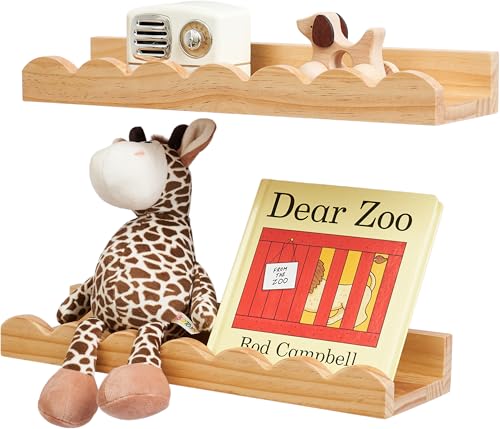 Gieanoo Schwebendes Regal, überbackene Bücherregal Wand Satz von 2 Natürlichen Massiven Kiefer Holz Wandregal Kinderzimmer für Schlafzimmer Kinder, Kleinkind Zimmer, Baby Zimmer(Natürlich,40cm) von Gieanoo