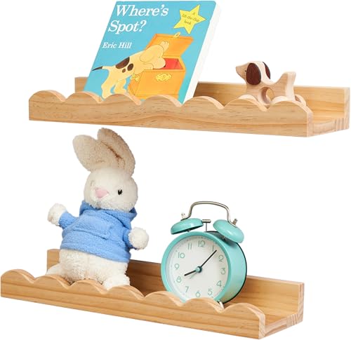 Gieanoo Schwebendes Regal, überbackene Bücherregal Wand Satz von 4 Natürlichen Massiven Kiefer Holz Wandregal Kinderzimmer für Schlafzimmer Kinder, Kleinkind Zimmer, Baby Zimmer(Natürlich,30cm) von Gieanoo