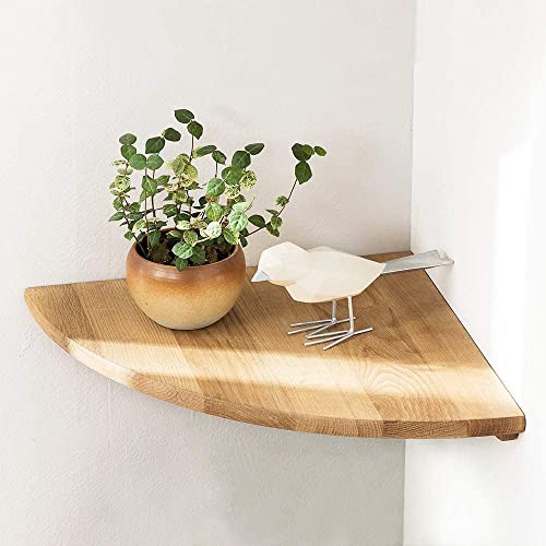 Gieanoo Eckregal Hängeregal, Eiche Massivholz Eckregal runde Enden Wandregal Holz Vintage Landhausstil Regal für Schlafzimmer Wohnzimmer Radius 22cm von Gieanoo