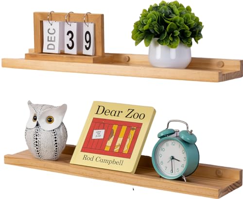 Gieanoo Bilderleiste Holz, 2er-Set Wandregal Holz Massivholz Schweberegal Rustikale Holzregale mit Lippe kleines Bücherregal Wand Hängeregal Regalbrett für Wohnzimmer Schlafzimmer 40x13cm von Gieanoo