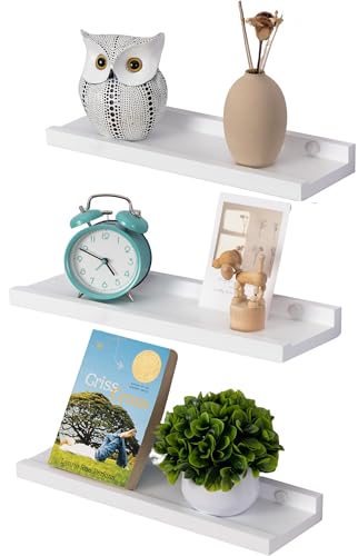 Gieanoo Wandregal Kinderzimmer，3er Set 40cm Wandregal Weiß Massivholz Kiefer Wand Moderne Regale Schweberegal für Arbeitszimmer, Schlafzimmer und Küche von Gieanoo