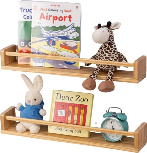 Gieanoo Wandregal Kinderzimmer, 80cm Bücherregal Kinder Wand Set aus 2 Massivholz Wandregal Bilderleist Holz Schweberegale für Zeitschrift Kinderzimmer Wohnzimmer Schlafzimmer Küche von Gieanoo