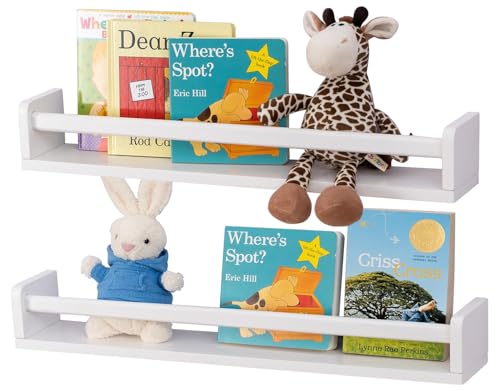 Gieanoo Bücherregal Kinder Wand,60cm Weiß Wandregal Kinderzimmer 2er-Set Massiv Kiefer Schweberegale für Babyzimmer Kinderzimmer deko Küche Gewürzregal von Gieanoo