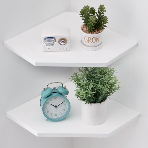 Gieanoo Eckregal Hängend, 2er-Set Eiche Massivholz Eckregal Wandregal Holz Vintage Landhausstil Regal für Schlafzimmer Wohnzimmer Diamantform mit Drahtloch 33.5CM von Gieanoo
