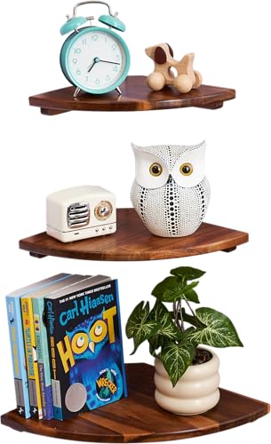 Gieanoo Eckregal Hängeregal, 3er-Set Holz Eckregal runde Enden Wandregal Holz Vintage Landhausstil Regal für Schlafzimmer 22/25/30cm (Akazie, 22cm/25cm/30cm (3 3er-Set)) von Gieanoo