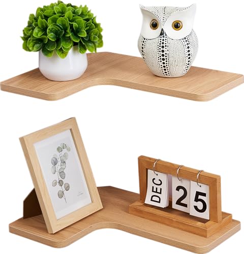 Gieanoo Eckregal Hängend,Wandregal 2er Set 40cm L-förmiges eckregal Holz Wand montierte Display Regale für Küche, Badezimmer, Wohnzimmer, Schlafzimmer(Natürlich) von Gieanoo