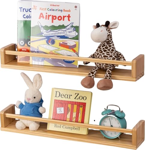 Gieanoo Wandregal Kinderzimmer, 60cm Bücherregal Kinder Wand 2er-Set Massiv Kiefer Schweberegale für Babyzimmer Kinderzimmer deko Küche Gewürzregal von Gieanoo