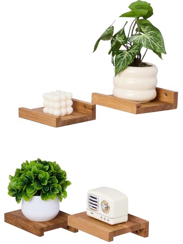 Gieanoo Wandregal Klein Holz, 4er Set Eiche Massivholz Kleine Schweberegal Holz 15cmx13cm Pflanzenregal Rustikale Holzregale mit Lippe Kleine Natürliche wanddeko Regal Wandboard von Gieanoo