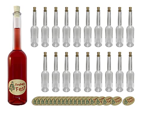 20 x 100ml leere Glasflaschen zum befüllen inkl. Etiketten "Frohes Fest", Likörflaschen, Weihnachtsflaschen von Giehl