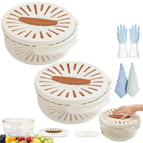 Gienslru 2-in-1-Abtropfgestell und Sieb, Multifunktions-Abtropfschale, Abtropfgestell mit Deckel, zum Spülen, Sieben, Gemüse, Waschen, Obst (2Pcs Brown, PET+PP, 15.5 x 15.5 x 8.3 cm) von Gienslru