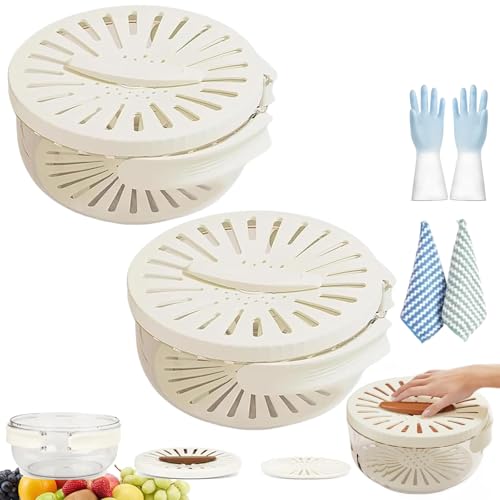 Gienslru 2-in-1-Abtropfgestell und Sieb, Multifunktions-Abtropfschale, Abtropfgestell mit Deckel, zum Spülen, Sieben, Gemüse, Waschen, Obst (2Pcs White, PET+PP, 15.5 x 15.5 x 8.3 cm) von Gienslru