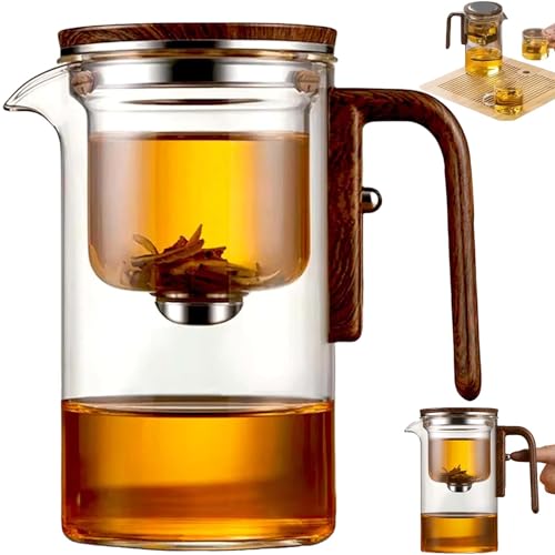 Gienslru Enchanti Tea Witchcraft Teapot, Enchantipot Magic Tea Pot with Strainer, Water Separation Glass Teapot with Wooden Handle, Press Control Magic Tea Pot (Clear,Single Pot (720ml)) von Gienslru