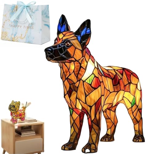 Gartenstadl Leuchthund - handgefertigte Lampe, Harz-Buntglaslampe, LED-Tischleuchten, Die Herzen Erstrahlen Lässt Dekorative Led Hundelampe, Nachtlampe Aus Kunstharz (Deutscher Schäferhund) von Gienslru