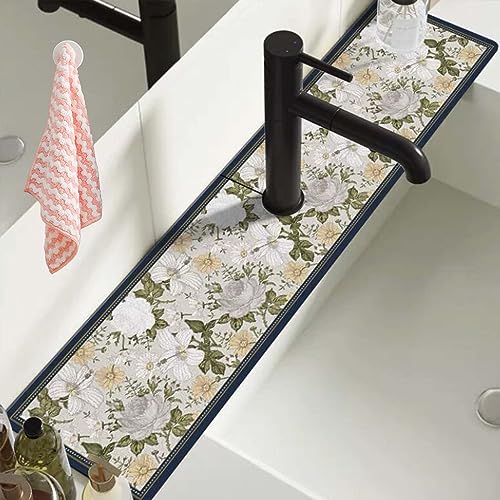 Gienslru 2023 New Fantasy Style Faucet Draining Mat, Self Absorbent Draining Mat for Kitchen Counter, Faucet Splash Catcher Countertop Absorbent Sink Protectors, for Bathroom & Kitchen (T) von Gienslru
