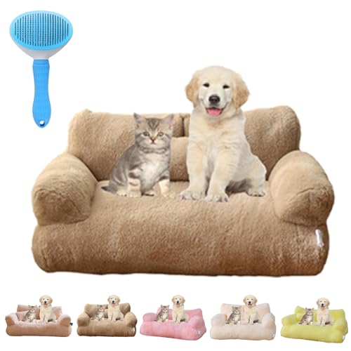 Gienslru Calming Pet Sofa, Calming Dog Bed Fluffy Plush pet Sofa, Memory Foam Removable Washable Pet Sofa, for Medium Small Dogs ＆Cats (Coffee, XXL) von Gienslru