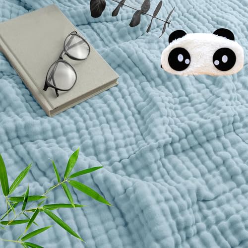 Gienslru Musselin Decke, Sanfte Musselindecke -100% Natürliche Musselin-Baumwolle, Montivo Musse-lin Dec-ke 150 x 200, Musse-lin Dec-ke Erwachsene Sommer, Unglaublich Weich (Blau, Normal(130x150)) von Gienslru