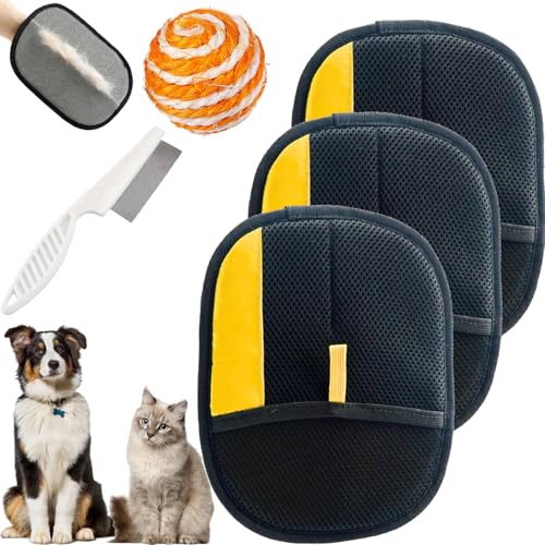 Haarentfernungshandschuh, Haarentfernungshandschuh Für Haustiere, Tierhaarentferner Handschuh, Tierhaarentferner Bürste, Wiederverwendbar mit Massagefunktion Für Glänzendes Tierfell (3 Stück) von Gienslru