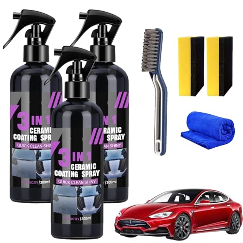 High Protection Fast Nano Ceramic Coating Spray, 3-in-1 High Protection Fast Auto Ceramic Coating Spray, Car Wax Polishing Sp-ray, Car Scratch Nano Repair Sp-ray (3 Pcs-30ml) von Gienslru