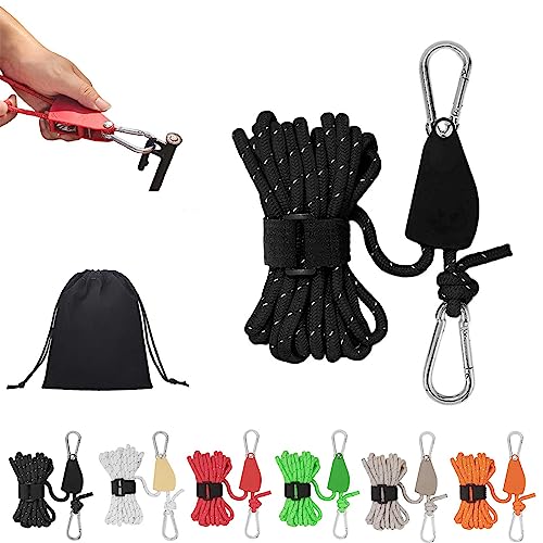 Portable Adjustable Fix Camping Rope, Tragbares, verstellbares Fix-Camping-Seil, hochfeste, schnell lösende Riemenscheibe, Camping-Seil für Zeltplane, Überdachung (13.1ft/4m, Black) von Gienslru