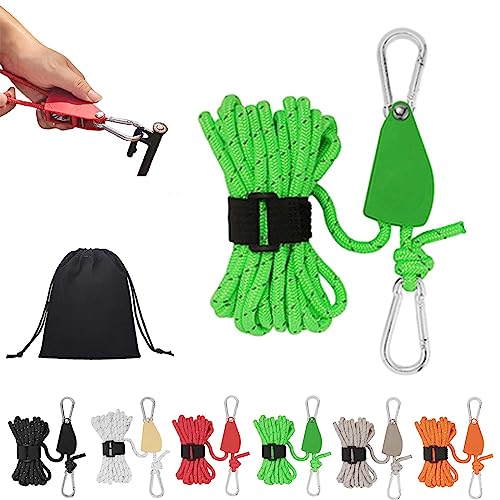 Portable Adjustable Fix Camping Rope, Tragbares, verstellbares Fix-Camping-Seil, hochfeste, schnell lösende Riemenscheibe, Camping-Seil für Zeltplane, Überdachung (16.4ft/5m, Green) von Gienslru