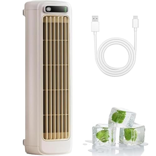 Sherum Cooling Ace Klimagerät, Portable Air Conditioner Cooling Fan, Quiet Fan Bladeless with 3 Speeds, Rechargeable 24h Long-Lasting Battery Life, Horizontal/Vertical (Khaki-Plug-in Model) von Gienslru
