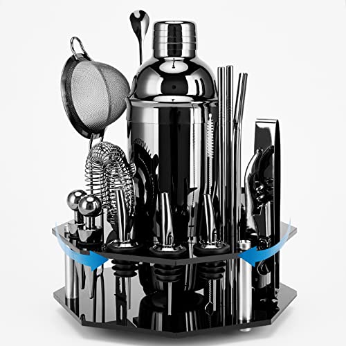 21-teiliges Cocktail-Set | Cocktail Shaker Set mit drehbarem Ständer | Shaker aus langlebigem Edelstahl mit Zubehör | inklusive schwarzer stilvoller Geschenkbox | Bar Set (Schwarz) von Gienxias