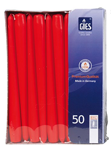 Spitzkerzen "ROT" mit erhöhtem Stearinanteil, 7 Std. Brenndauer, 50er-Gastropack 24,5x230mm Spitzkerzen "ROT" mit erhöhtem Stearinanteil, 7 Std. Brenndauer, 50er-Gastropack 24,5x230mm von Gies