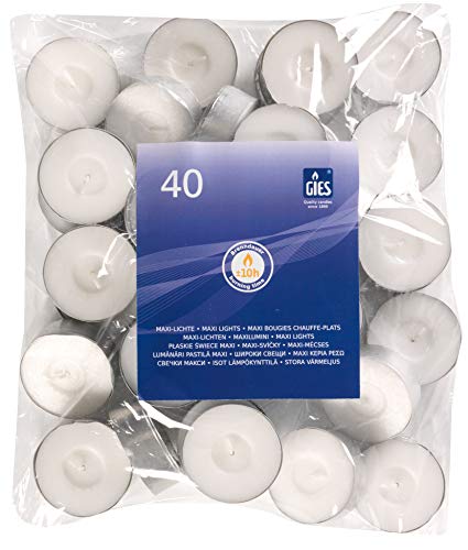 Gies 205-455000-10, Durchmesser 58 mm, in Metallhülsen, 40er-Beutel, Weiss Kerzen, Teelichte, Maxi-Lichte, 40 von PAPSTAR