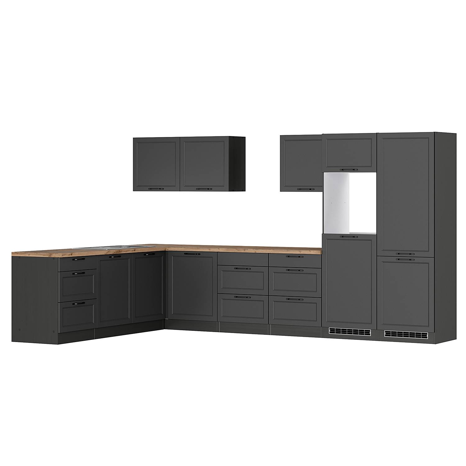home24 Autarke Eckküche Meran Variante B 240cm Grau/Matt Grau ohne Kochfeld ohne Elektrogeräte von home24