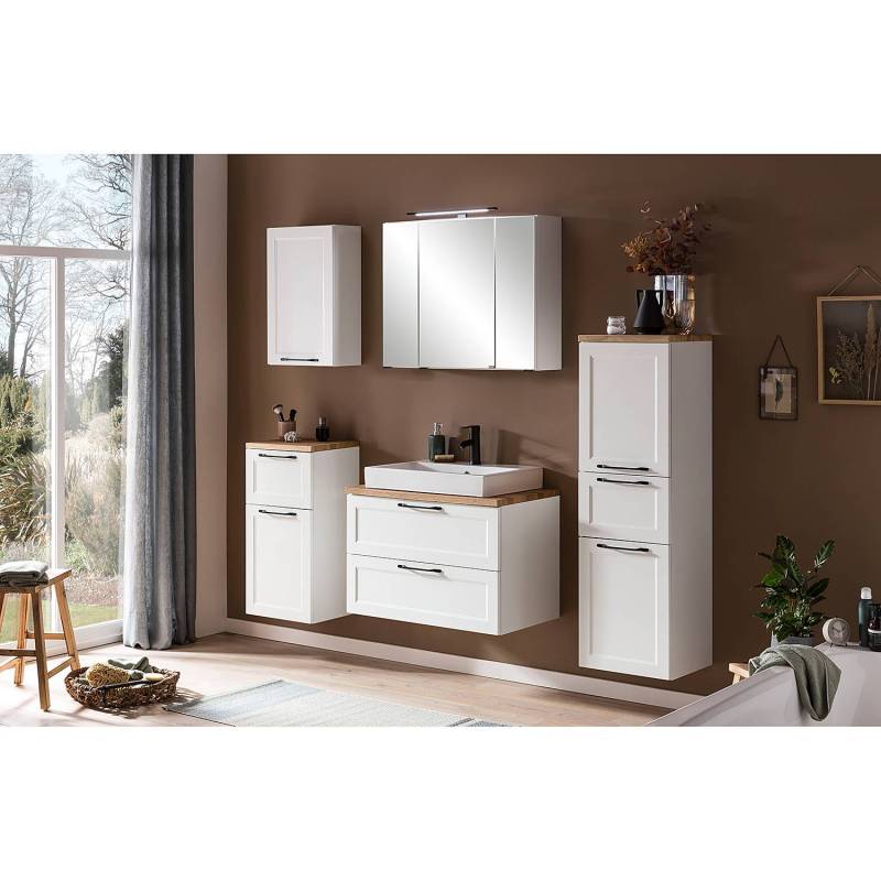 home24 Midischrank 40 x 130 x 35cm Weiß/Matt Weiß von home24