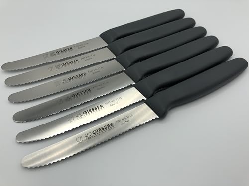 Giesser Messer 6er Set Brötchenmesser Tomatenmesser Küchenmesser 3mm Wellenschliff Klinge 11cm - Grau von Giesser Messer