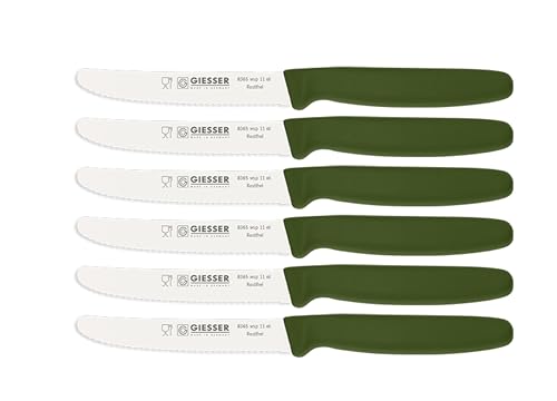 Giesser Messer 6er Set Brötchenmesser Tomatenmesser Küchenmesser 3mm Wellenschliff Klinge 11cm - Olive von Giesser Messer