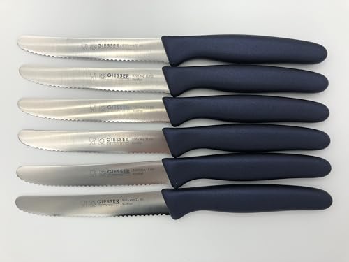 Giesser Messer 6er Set Brötchenmesser Tomatenmesser Küchenmesser Allzweckmesser 3mm Wellenschliff Klingenlänge 11cm (Blau - midnight blue) von Giesser Messer
