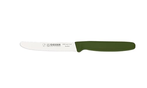 Giesser Messer Brötchenmesser Tomatenmesser Küchenmesser 11cm Klinge 3mm Wellenschliff Klinge 11cm (Olive) von Giesser Messer