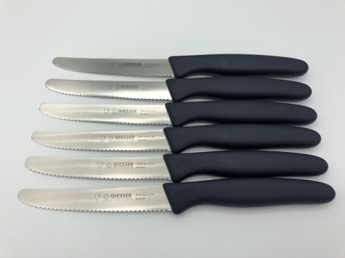 Giesser Messer - Made in Germany - 6er Set Brötchenmesser Tomatenmesser Küchenmesser Allzweckmesser Universalmesser Gemüsemesser 3mm Wellenschliff Klingenlänge 11cm Blau - frozen wood von Giesser Messer