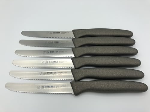 Giesser Messer - Made in Germany - 6er Set Brötchenmesser Tomatenmesser Küchenmesser Allzweckmesser Universalmesser Gemüsemesser 3mm Wellenschliff Klingenlänge 11cm Braun - unknown brown Giesser Messer - Made in Germany - 6er Set Brötchenmesser Tomatenmesser Küchenmesser Allzweckmesser Universalmesser Gemüsemesser 3mm Wellenschliff Klingenlänge 11cm Braun - unknown brown von Giesser Messer