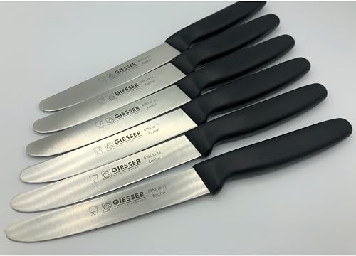 Giesser Messer - Made in Germany - 6er Set Brötchenmesser Tomatenmesser Küchenmesser Allzweckmesser Universalmesser Gemüsemesser glatter Schliff Klingenlänge 11cm (Schwarz - glatte Schneide) von Giesser Messer