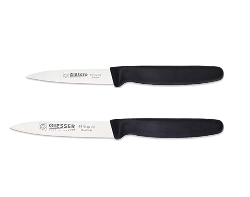 Giesser Messer - Made in Germany - Gemüsemesser 8 cm schwarz, nachhaltiger Griff, rutschfest, kleines Küchenmesser rostfrei, scharfes Küchenmesser für Küche (2, Schwarz - 8+10 cm) von Giesser Messer