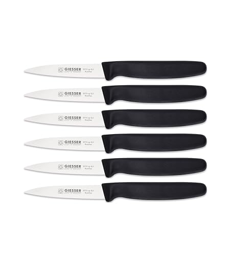 Giesser Messer - Made in Germany - Gemüsemesser 8 cm schwarz, nachhaltiger Griff, rutschfest, kleines Küchenmesser rostfrei, scharfes Küchenmesser für Küche (6 Stück, Schwarz - 8 cm) von Giesser Messer