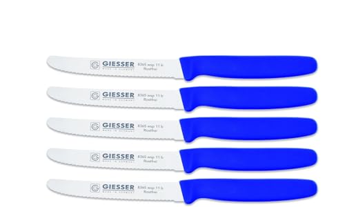 Giesser Messer Tomatenmesser Brötchenmesser Tafelmesser 11cm mit Wellenschliff 3mm - 5er Set (Blau) von Giesser Messer
