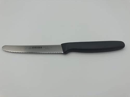 Giesser Messer Tomatenmesser Brötchenmesser Tafelmesser 11cm mit Wellenschliff 3mm - 5er Set (Grau) von Giesser Messer