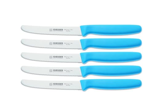 Giesser Messer Tomatenmesser Brötchenmesser Tafelmesser 11cm mit Wellenschliff 3mm - 5er Set (Hellblau) von Giesser Messer