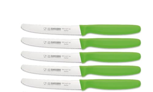 Giesser Messer Tomatenmesser Brötchenmesser Tafelmesser 11cm mit Wellenschliff 3mm - 5er Set (Hellgrün) von Giesser Messer