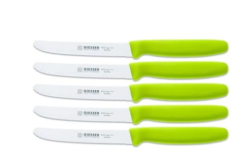 Giesser Messer Tomatenmesser Brötchenmesser Tafelmesser 11cm mit Wellenschliff 3mm - 5er Set (Limette) von Giesser Messer