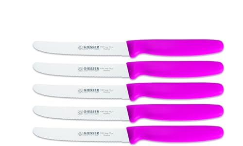 Giesser Messer Tomatenmesser Brötchenmesser Tafelmesser 11cm mit Wellenschliff 3mm - 5er Set (Pink) von Giesser Messer
