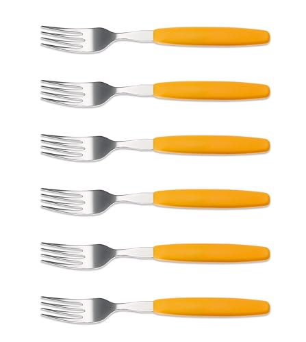 6er Set Giesser Messer Besteck Made in Germany - Gabel Essgabel Steakgabel Menügabel groß - ideal für Camping Rostfreier Edelstahl, ergonomischer Griff - Made in Germany - Gelb von Giesser