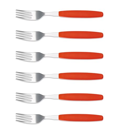 6er Set Giesser Messer Besteck Made in Germany - Gabel Essgabel Steakgabel Menügabel groß - ideal für Camping Rostfreier Edelstahl, ergonomischer Griff - Made in Germany - Rot von Giesser