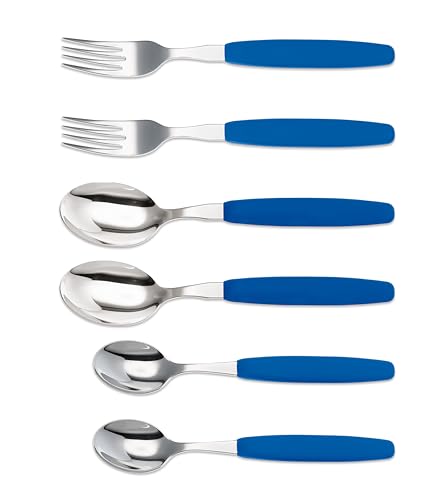 6er Set Giesser Messer Besteck Set je 2 Stück Löffel Teelöffel Gabel, Rostfreier Edelstahl, ergonomischer Griff - Made in Germany - Blau von Giesser