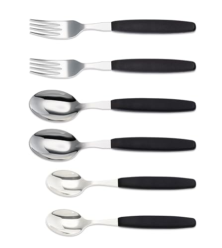 6er Set Giesser Messer Besteck Set je 2 Stück Löffel Teelöffel Gabel, Rostfreier Edelstahl, ergonomischer Griff - Made in Germany - Schwarz 6er Set Giesser Messer Besteck Set je 2 Stück Löffel Teelöffel Gabel, Rostfreier Edelstahl, ergonomischer Griff - Made in Germany - Schwarz von Giesser